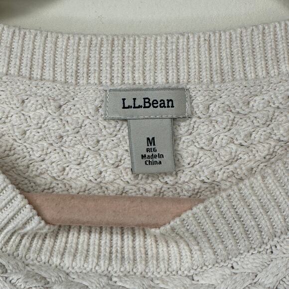 Md LL Bean Ivory Basket Weave Cotton Fisherman Sweater Boat Neck Nautical Preppy - Picture 4 of 6